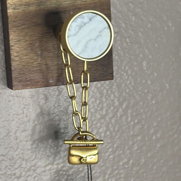 Coach Tabby Mini Handbag Charm Paperclip Chain Link Toggle Golden Bracelet NEW - Picture 3 of 5